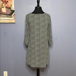 Charming Charlie Yellow and Blue Midi Dress with Long Cuffed Sleeves